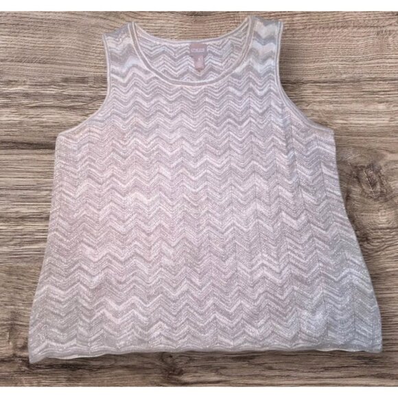 Chicos Sz 3 Silver Chevron Sleeveless Knit Top Size XL Casual Comfort Layering - Picture 2 of 7